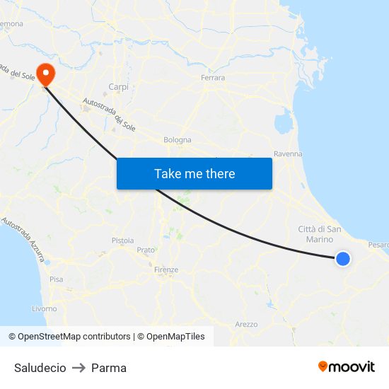 Saludecio to Parma map
