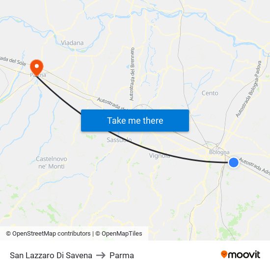 San Lazzaro Di Savena to Parma map