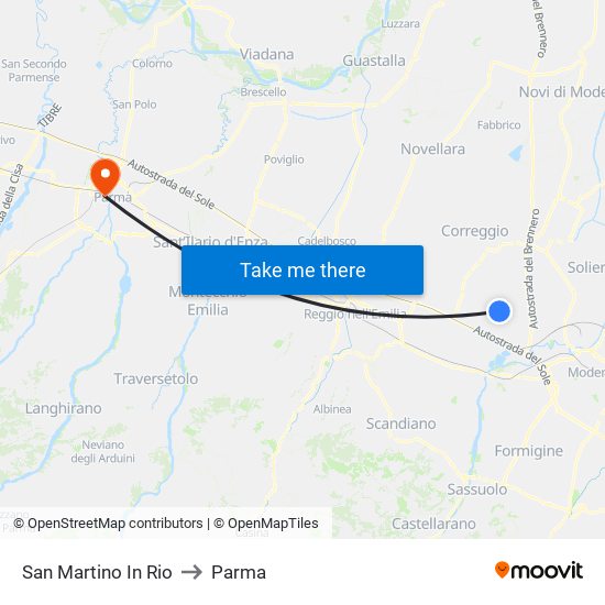 San Martino In Rio to Parma map