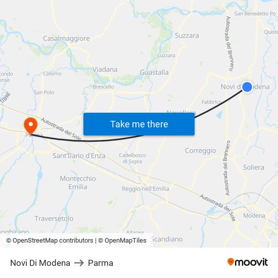 Novi Di Modena to Parma map