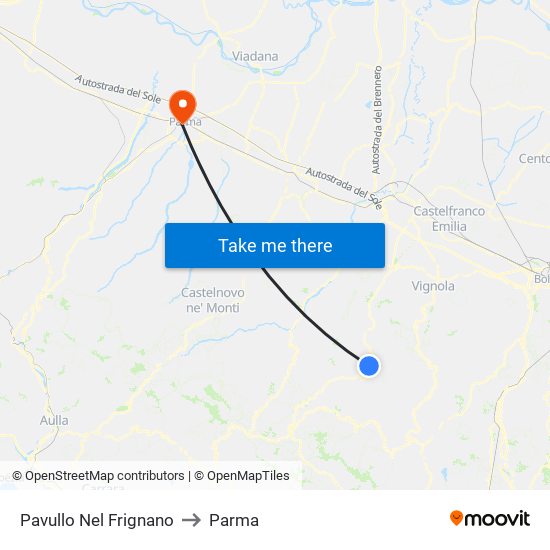 Pavullo Nel Frignano to Parma map