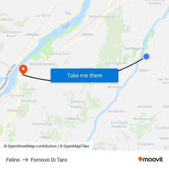 Felino to Fornovo Di Taro map