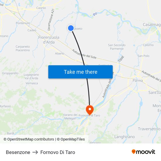 Besenzone to Fornovo Di Taro map