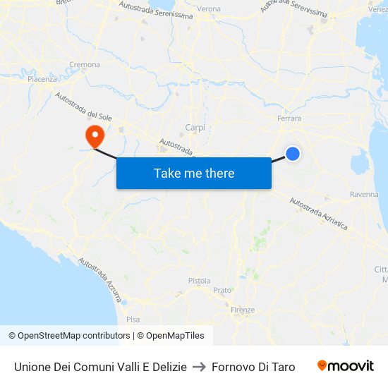 Unione Dei Comuni Valli E Delizie to Fornovo Di Taro map