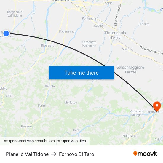 Pianello Val Tidone to Fornovo Di Taro map