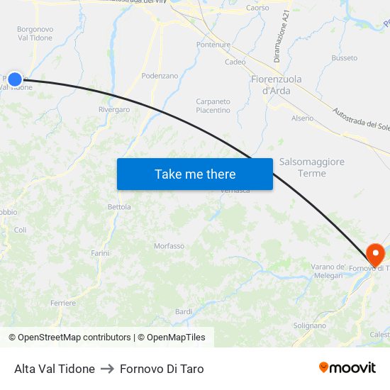 Alta Val Tidone to Fornovo Di Taro map