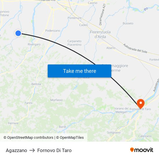 Agazzano to Fornovo Di Taro map