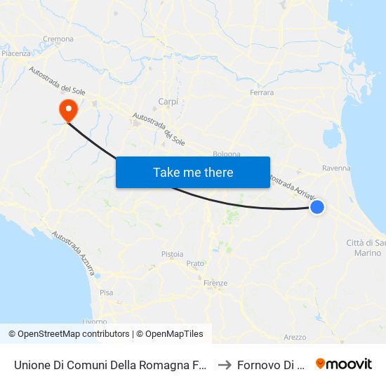 Unione Di Comuni Della Romagna Forlivese to Fornovo Di Taro map