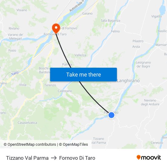 Tizzano Val Parma to Fornovo Di Taro map