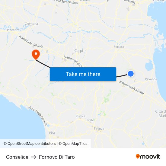 Conselice to Fornovo Di Taro map