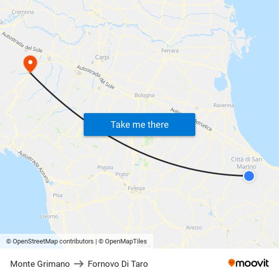 Monte Grimano to Fornovo Di Taro map