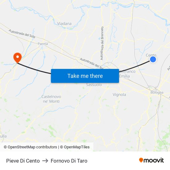 Pieve Di Cento to Fornovo Di Taro map