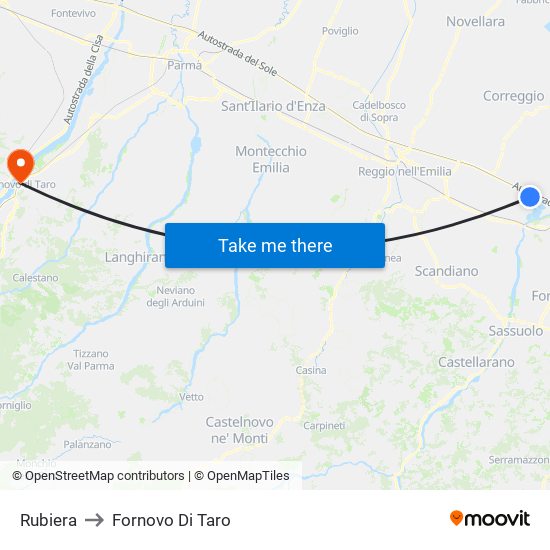 Rubiera to Fornovo Di Taro map