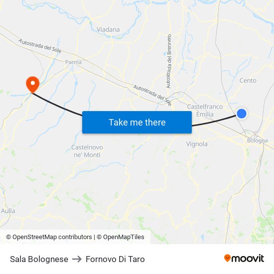 Sala Bolognese to Fornovo Di Taro map