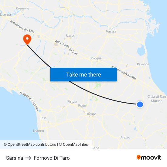 Sarsina to Fornovo Di Taro map