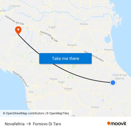 Novafeltria to Fornovo Di Taro map