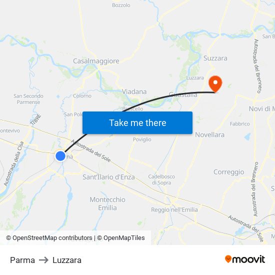 Parma to Luzzara map