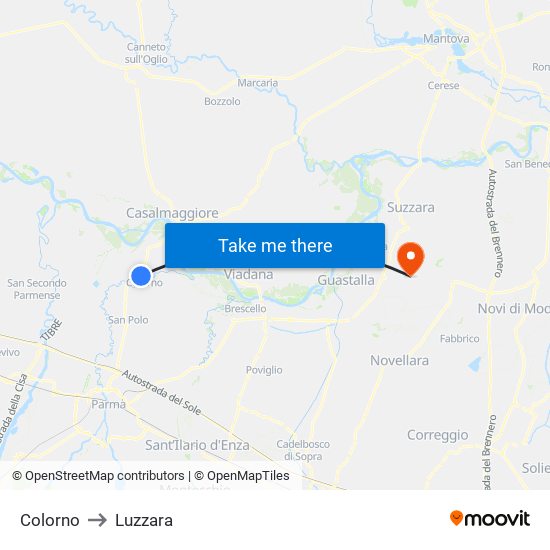Colorno to Luzzara map