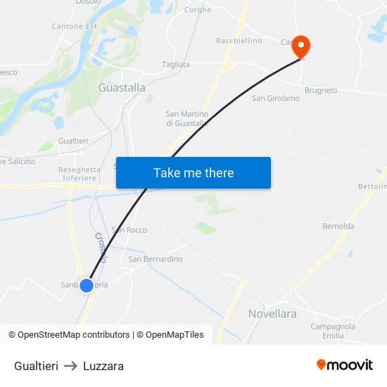 Gualtieri to Luzzara map