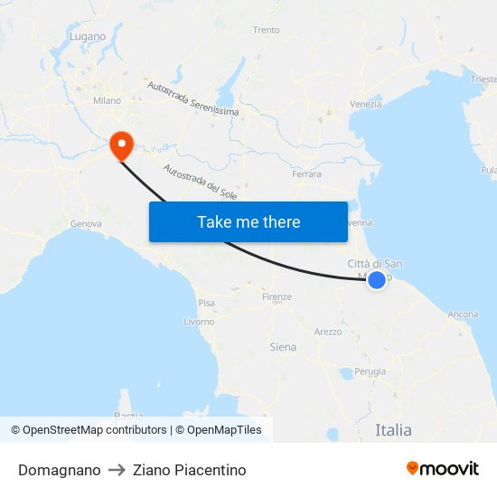 Domagnano to Ziano Piacentino map