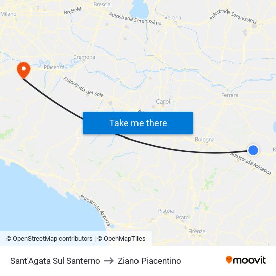 Sant'Agata Sul Santerno to Ziano Piacentino map
