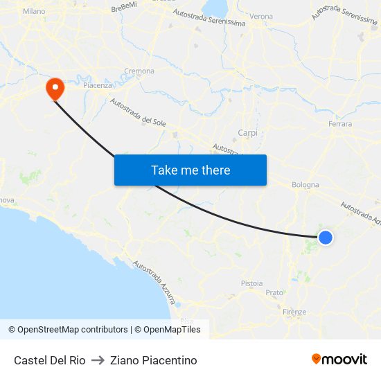 Castel Del Rio to Ziano Piacentino map