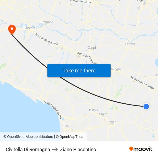 Civitella Di Romagna to Ziano Piacentino map