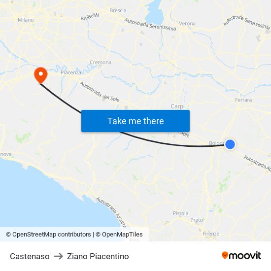 Castenaso to Ziano Piacentino map