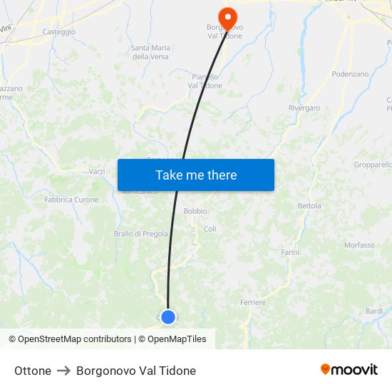 Ottone to Borgonovo Val Tidone map