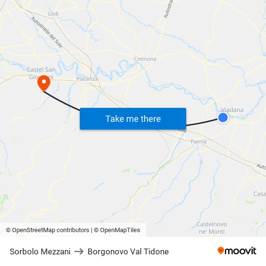 Sorbolo Mezzani to Borgonovo Val Tidone map