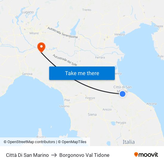 Città Di San Marino to Borgonovo Val Tidone map