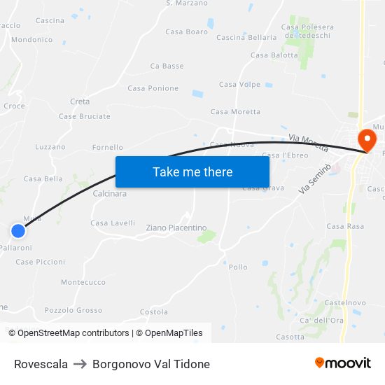 Rovescala to Borgonovo Val Tidone map