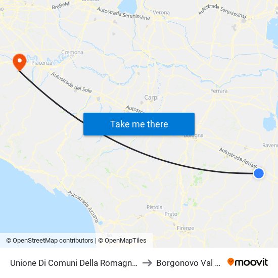 Unione Di Comuni Della Romagna Forlivese to Borgonovo Val Tidone map