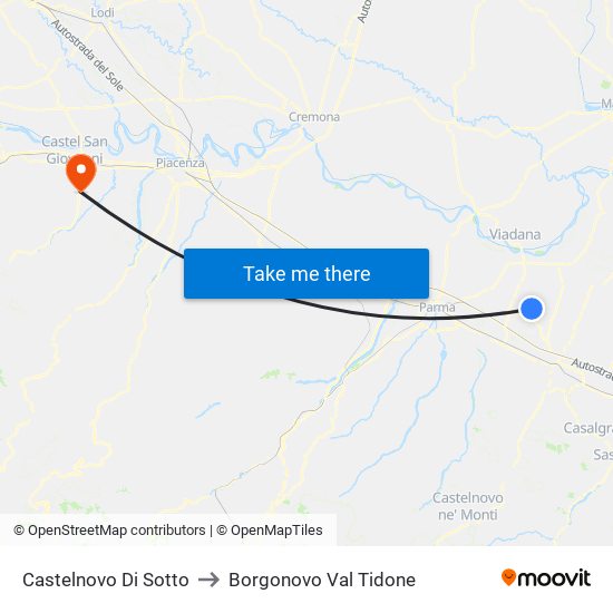 Castelnovo Di Sotto to Borgonovo Val Tidone map