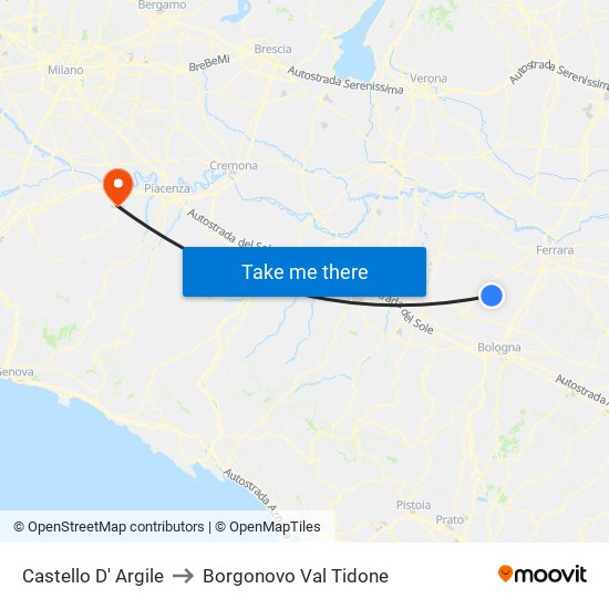 Castello D' Argile to Borgonovo Val Tidone map