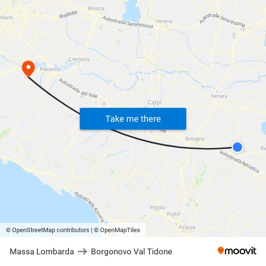 Massa Lombarda to Borgonovo Val Tidone map