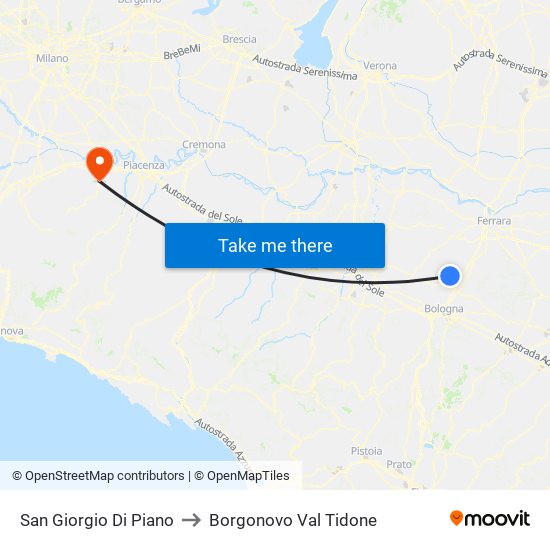 San Giorgio Di Piano to Borgonovo Val Tidone map
