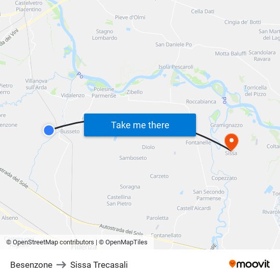 Besenzone to Sissa Trecasali map