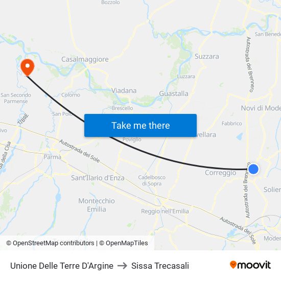 Unione Delle Terre D'Argine to Sissa Trecasali map