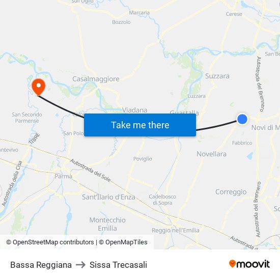 Bassa Reggiana to Sissa Trecasali map