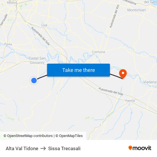 Alta Val Tidone to Sissa Trecasali map