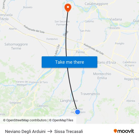 Neviano Degli Arduini to Sissa Trecasali map
