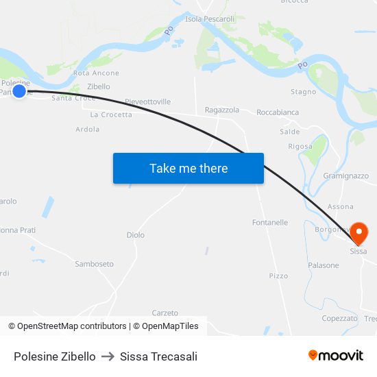 Polesine Zibello to Sissa Trecasali map