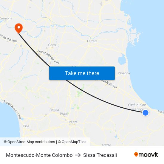 Montescudo-Monte Colombo to Sissa Trecasali map