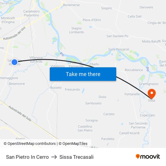 San Pietro In Cerro to Sissa Trecasali map