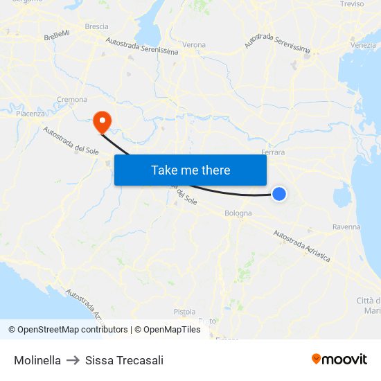 Molinella to Sissa Trecasali map