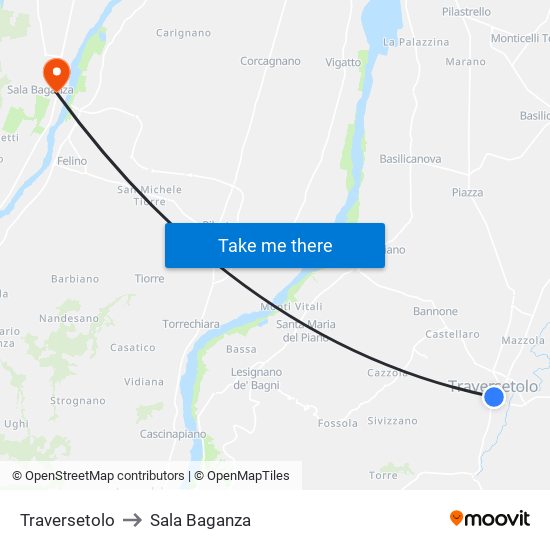 Traversetolo to Sala Baganza map