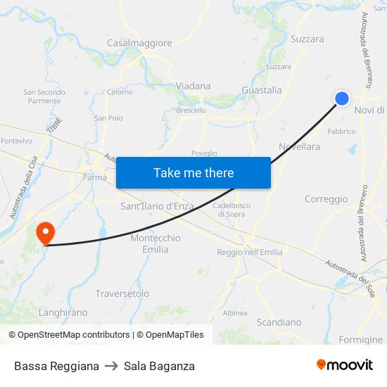Bassa Reggiana to Sala Baganza map