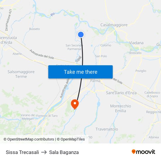Sissa Trecasali to Sala Baganza map