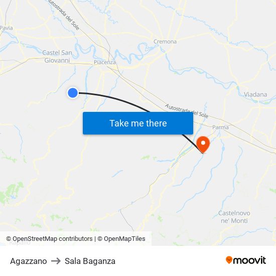 Agazzano to Sala Baganza map